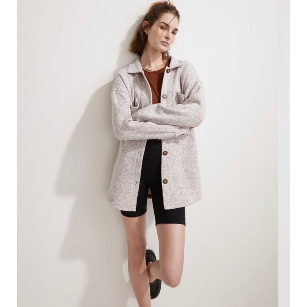 Madewell MWL‎ Marled Shirt-Jacket Pale Thistle Recycled Fleece Shacket NG982 XS